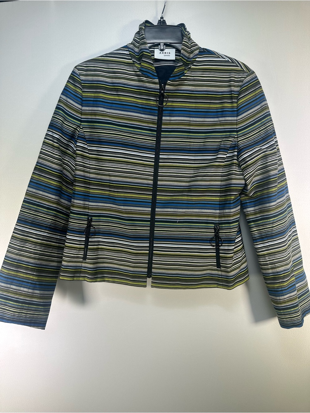 Akris Punto Striped Zip-Up Jacket in Blue and Green